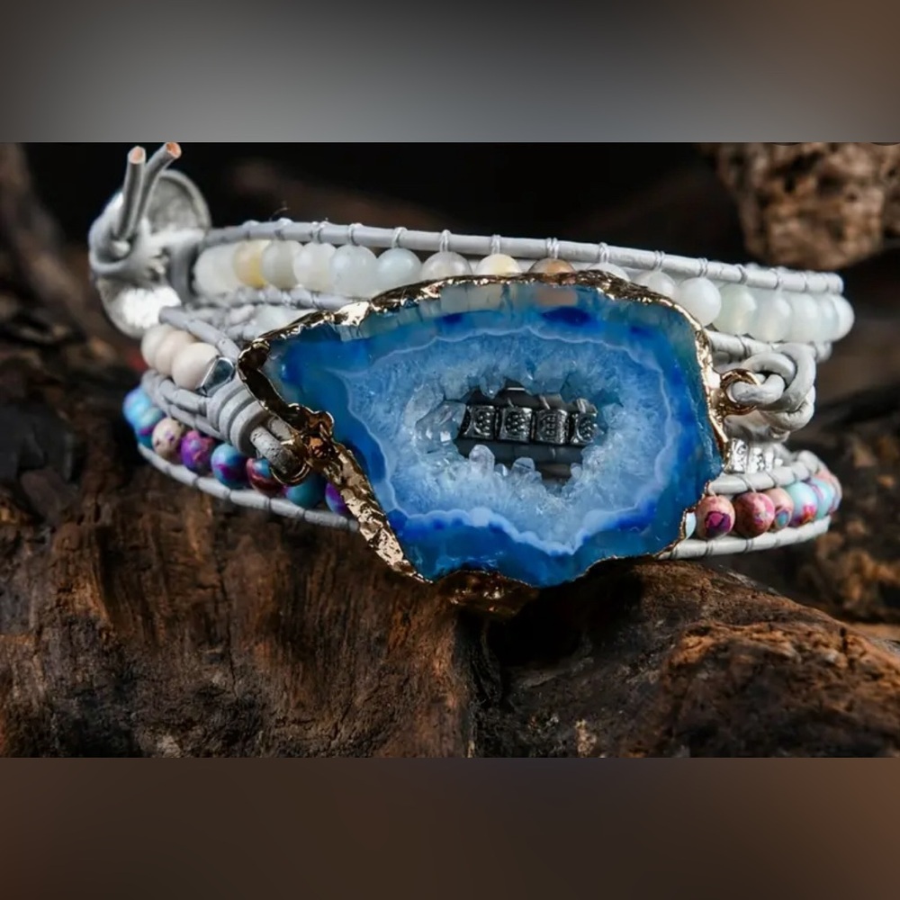 Blue Agate Stone wrap bracelet, boho,Beaded bracelet/US LOCAL SHIPPING,crystals